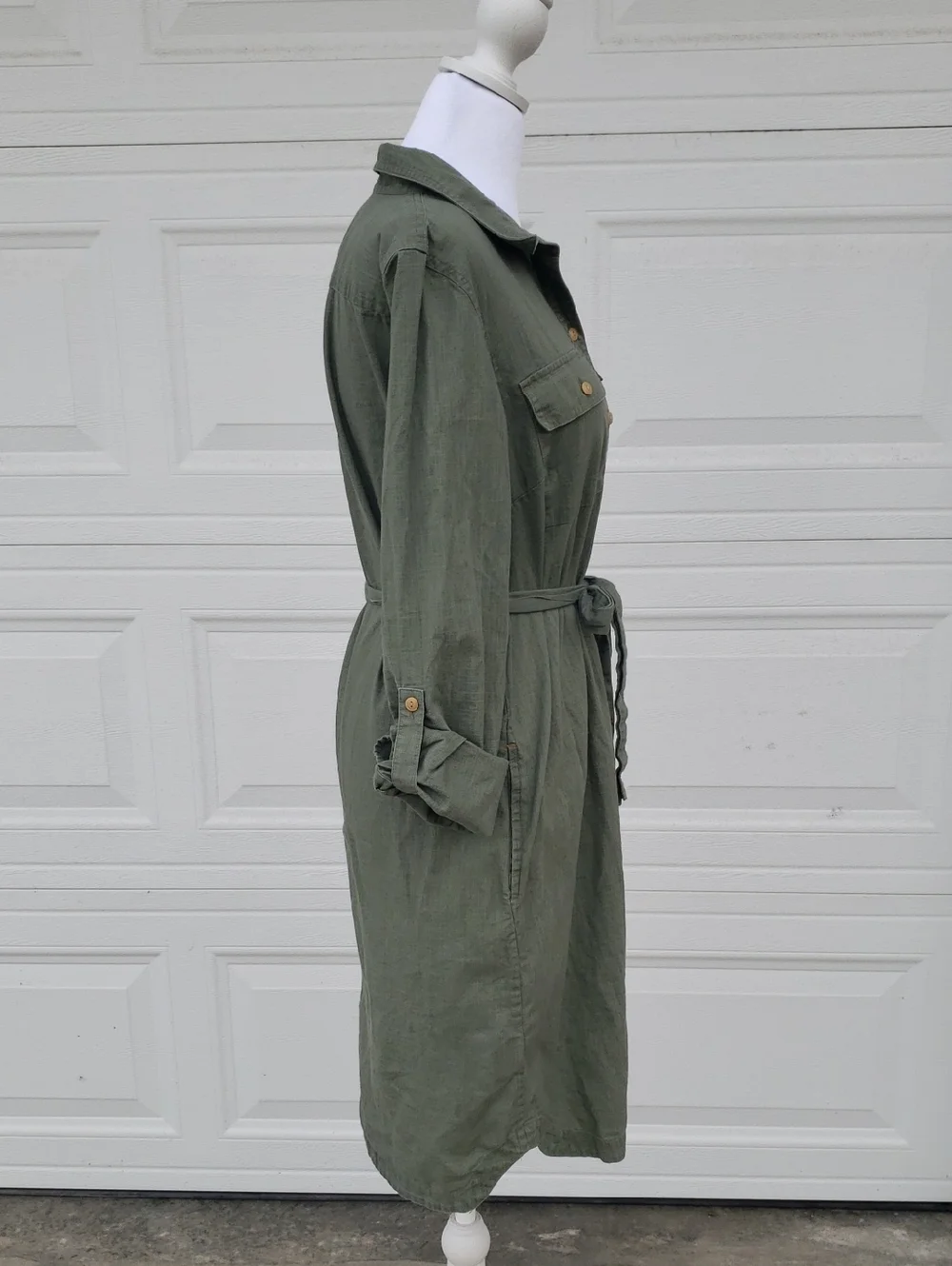 LL Bean Signature 100% Cotton Camp Button Front Shirt Dress Size M Olive Gray - Picture 5 of 16